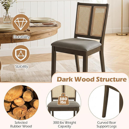 Dreamade Rattan Dining Chairs Farmhouse Upholstered Kitchen Chairs | Boho Dining Room Chair w/Curved Backrest & Padded Seat