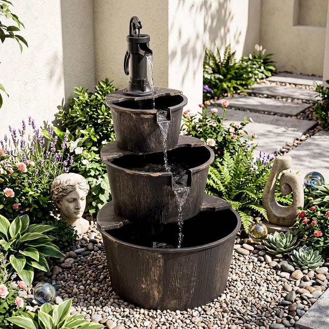Dreamade 3-Tier Barrel Waterfall Fountain with Electric Pump