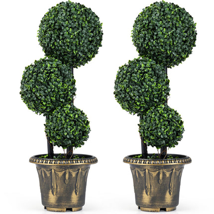 Dreamade 2.5 FT Artificial Boxwood Topiary Tree Evergreen Faux Potted Plants (1/2 Pack)