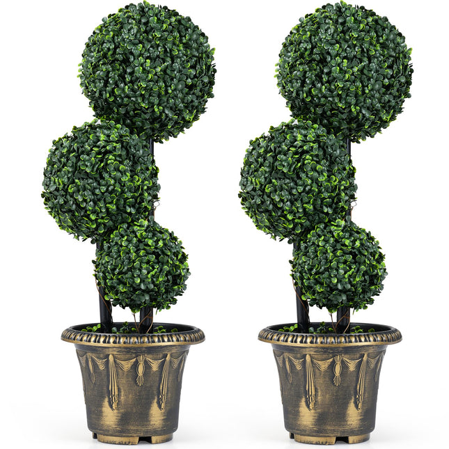 Dreamade 2.5 FT Artificial Boxwood Topiary Tree Evergreen Faux Potted Plants (1/2 Pack)