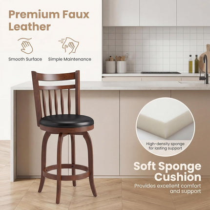 Dreamade Swivel Bar Stools Set of 2, 24 Inch Counter Height Barstools | 360° Rotating Bar Chairs w/Footrest