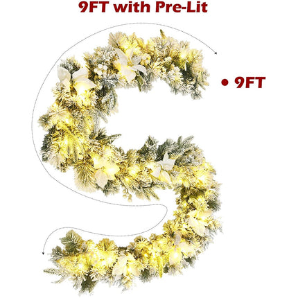 9ft Snow Flocked Christmas Garland with 50 LED Light - DreamadeUS