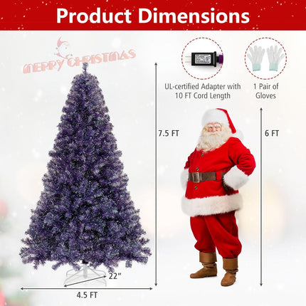 Dreamade 6FT / 7.5FT Pre-Lit Tinsel Christmas Tree with Warm White LED Lights