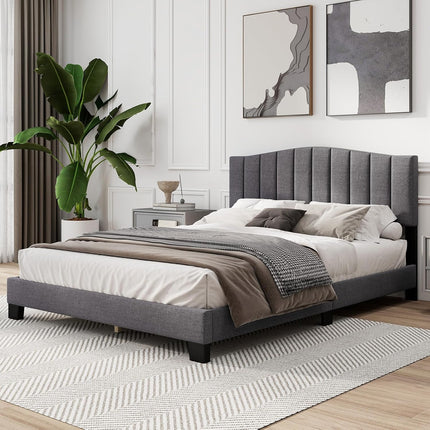 Dreamade Queen Bed Framewith Adjustable Arch Tufted Headboard Mattress Foundation