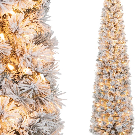 Dreamade Pre-Lit Snow Flocked Pencil Christmas Tree for Home Office Holiday Decor