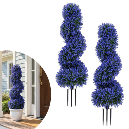 Dreamade 3FT Realistic Fake Rose Bushes Outdoor Faux Plants with Sun Protection & Ground Spikes Set of 2