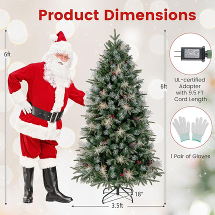 Dreamade 5FT / 6FT / 7FT Pre-Lit Artificial Christmas Tree with LED Lights Pine Cones Berries