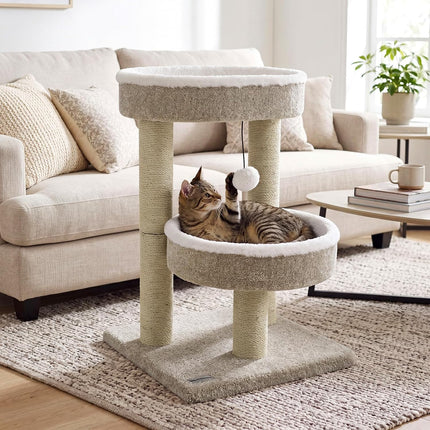 DREAMADE 24-Inch Small Cat Tree with 2 Plush Perches & Jute Posts