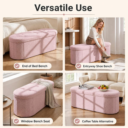 Dreamade 43" Storage Ottoman Bench, Oval Ottoman with Dividers | Upholstered Bench Storage