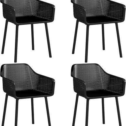 Dreamade Plastic Dining Chairs Set of 2/4 Black Kitchen Armchair w/Breathable Mesh Backrest