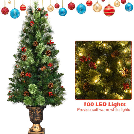 5 FT Christmas Tree Pre-Lit Tabletop Artificial Entrance Tree with 100 Led Lights - DreamadeUS