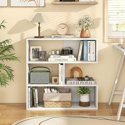Dreamade 3-Tier Bookshelf, Wooden Concave Bookcase for Small Space | Modern Freestanding Display Storage Shelves