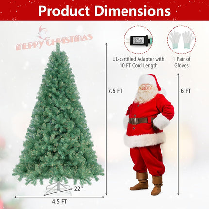 Dreamade 6FT / 7.5FT Pre-Lit Tinsel Christmas Tree with Warm White LED Lights