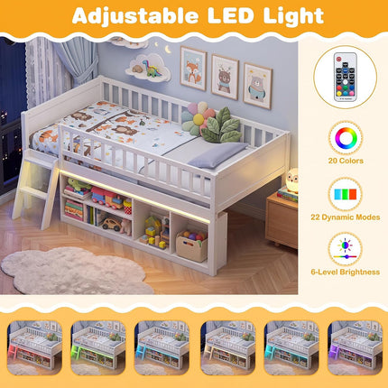Dreamade Low Loft Bed Twin Size with LED Lights