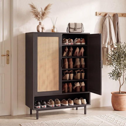 Dreamade 6-Tier Shoe Cabinet, 43" Tall Hidden Shoe Storage w/Doors | Freestanding Wooden Shoe Storage Cabinet with Adjustable Shelves & Open Compartment for Hallway Entryway Living Room & Closet