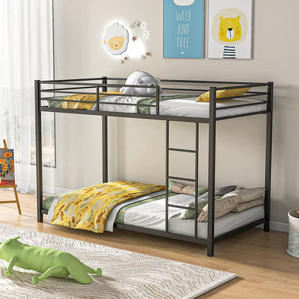 Dreamade Metal Bunk Bed Twin Over Twin, Low Profile Bunk Bed Frame with Ladder & Full Length Guardrail