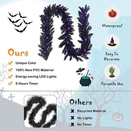 9FT Black Halloween Garland with Lights - DreamadeUS
