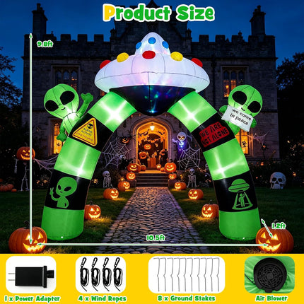 DREAMADE Halloween Inflatable Arch Alien Arch w/UFO 10.5 x 1.2 x 9.8 FT