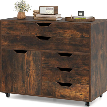 Dreamade File Cabinet, Rolling Lateral Filing Cabinet with 2 Large Drawers, 3 Small Drawers