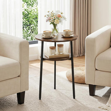 Dreamade Round Side Table, 2-Tier End Table w/Metal Frame | Accent Nightstand Bedside Table w/ Storage Shelf for Small Space Sofa Couch Side