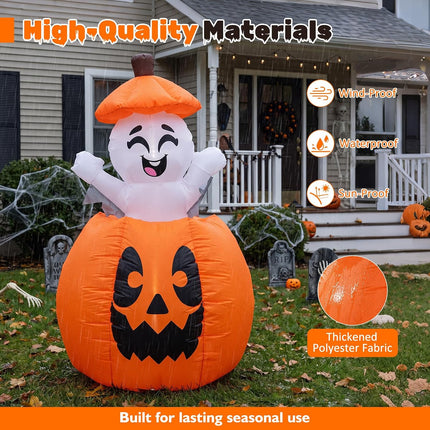 DREAMADE 5FT Animated Halloween Inflatable Rising Cute Ghost in Pumpkin