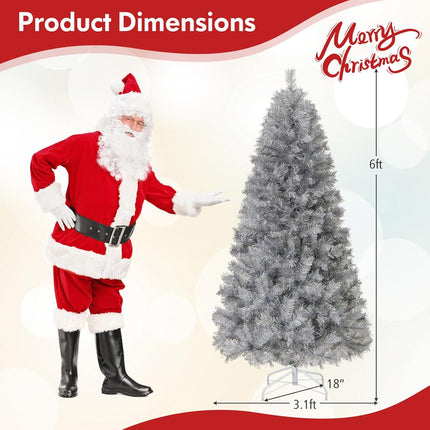 Dreamade 5ft / 6ft / 7 ft Pre-Lit Silver Tinsel Christmas Tree with Warm White LED Lights