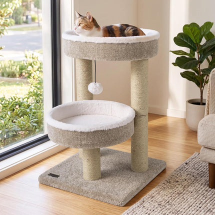 DREAMADE 24-Inch Small Cat Tree with 2 Plush Perches & Jute Posts