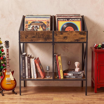 Dreamade 2-Tier Record Player Stand, Vinyl Record Storage | 250 LP Albums Display Shelf