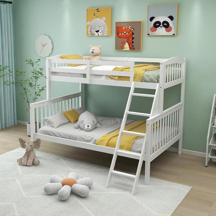Dreamade Bunk Bed, Solid Wood Detachable Bed Frame with High Guardrails & Integrated Ladder