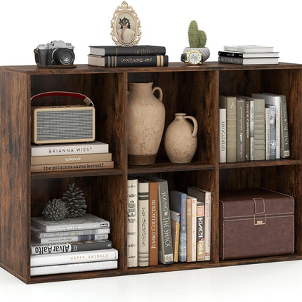 Dreamade 6-Cube Bookcase, 3-Tier Cubby Bookshelf, Horizontal Vertical Display Rack with Anti-Tipping Kits