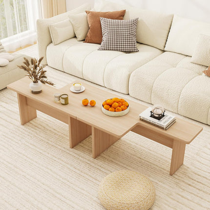 Dreamade L-Shaped Coffee Table Set of 2 Modular Nesting Center Table with Grain Finish
