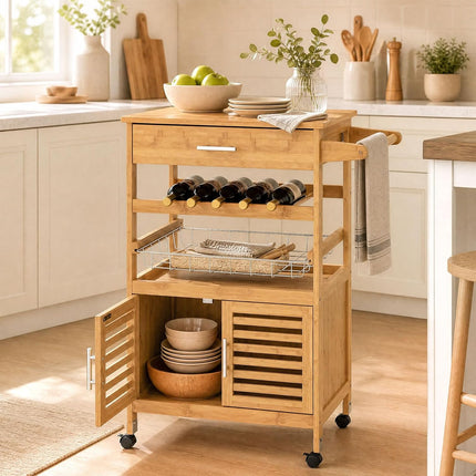 Dreamade 27" Bamboo Kitchen Island Cart with Storage