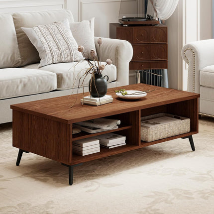 Dreamade 2-Tier Mid Century Modern Coffee Table with Storage Shelves Compartments