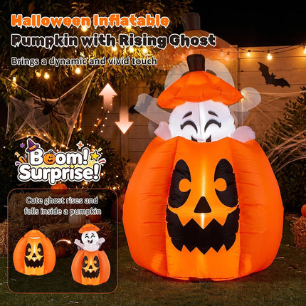 DREAMADE 5FT Animated Halloween Inflatable Rising Cute Ghost in Pumpkin