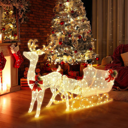 Dreamade Lighted Christmas Reindeer and Sleigh w/ 215 LED Lights