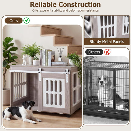 Dreamade 31.5" Dog Crate Furniture with Barn Door for Small Medium Dogs | Farmhouse Wooden Dog Kennel