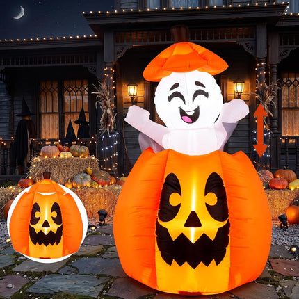 DREAMADE 5FT Animated Halloween Inflatable Rising Cute Ghost in Pumpkin