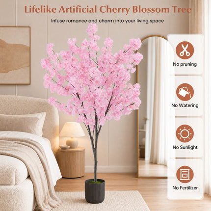 DREAMADE 6.5FT Artificial Cherry Blossom Tree, Faux Sakura Tree w/ 900 Pink Flowers