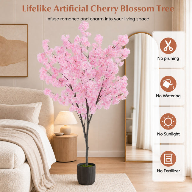 DREAMADE 6.5FT Artificial Cherry Blossom Tree, Faux Sakura Tree w/ 900 Pink Flowers
