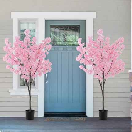 DREAMADE 6.5FT Artificial Cherry Blossom Tree, Faux Sakura Tree w/ 900 Pink Flowers