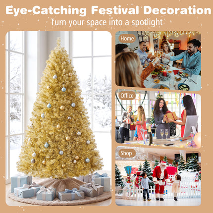 DREAMADE 6 FT Gold Tinsel Christmas Tree, Metallic Artificial Decoration