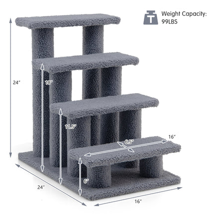 DREAMADE 4-Step Cat Stairs, Upholstered Pet Ladder, Grey