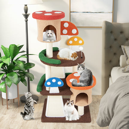 DREAMADE Mushroom Cat Tree, 57.5" Multi-Level Cat Tower