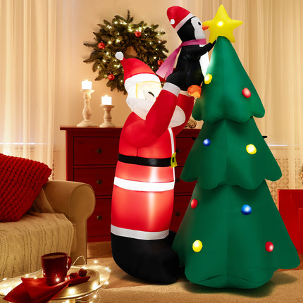 DREAMADE 6FT Inflatable Christmas Decoration, Blow Up Christmas Tree & Santa Claus with Penguin