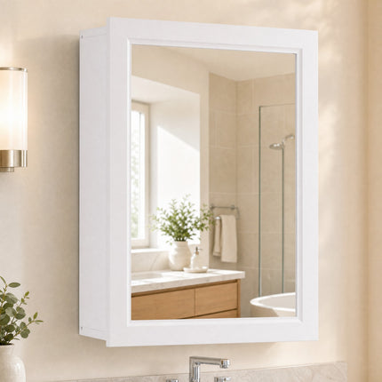 DREAMADE Wall Mount Cabinet with Mirror, Single-Door Wooden Medicine Cabinet with Adjustable Shelf & Mirror