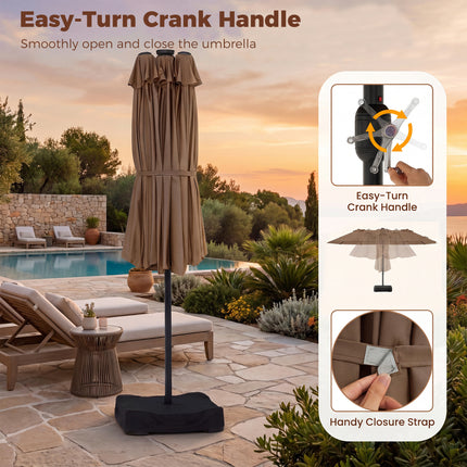 DREAMADE 15 ft Double-Sided Patio Umbrella w/Base Included, Large Outdoor Umbrella w/ 48 Solar Lights
