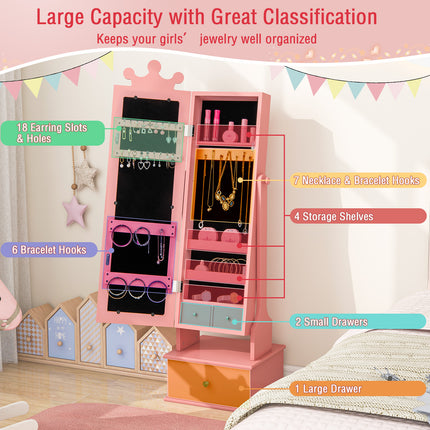 DREAMADE Free Standing Jewelry Armoire Cabinet, 40”/44.5" Jewelry Organizer w/Full Length Mirror
