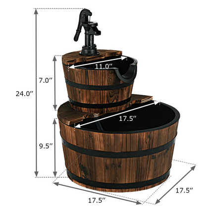 Dreamade 2-Tier Barrel Waterfall Fountain with Hand Pump