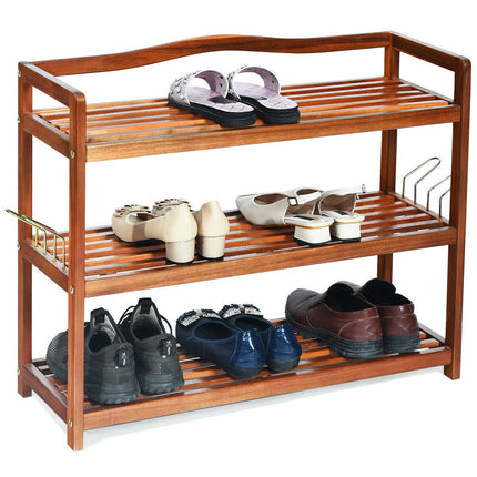 Dreamade 3-Tier Wood Shoe Rack 4 Metal Side Hangers, 29"L x10.5"Wx 24.5"H