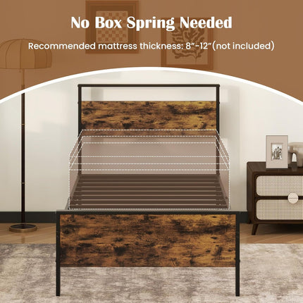 Dreamade Twin Size/Full Size/King Size/Queen Metal Platform Bed Frames with Wooden Headboard & Footboard